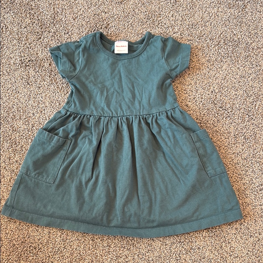 Hanna Andersson Green A-line Dress with Cap Sleeves and Crew Neck